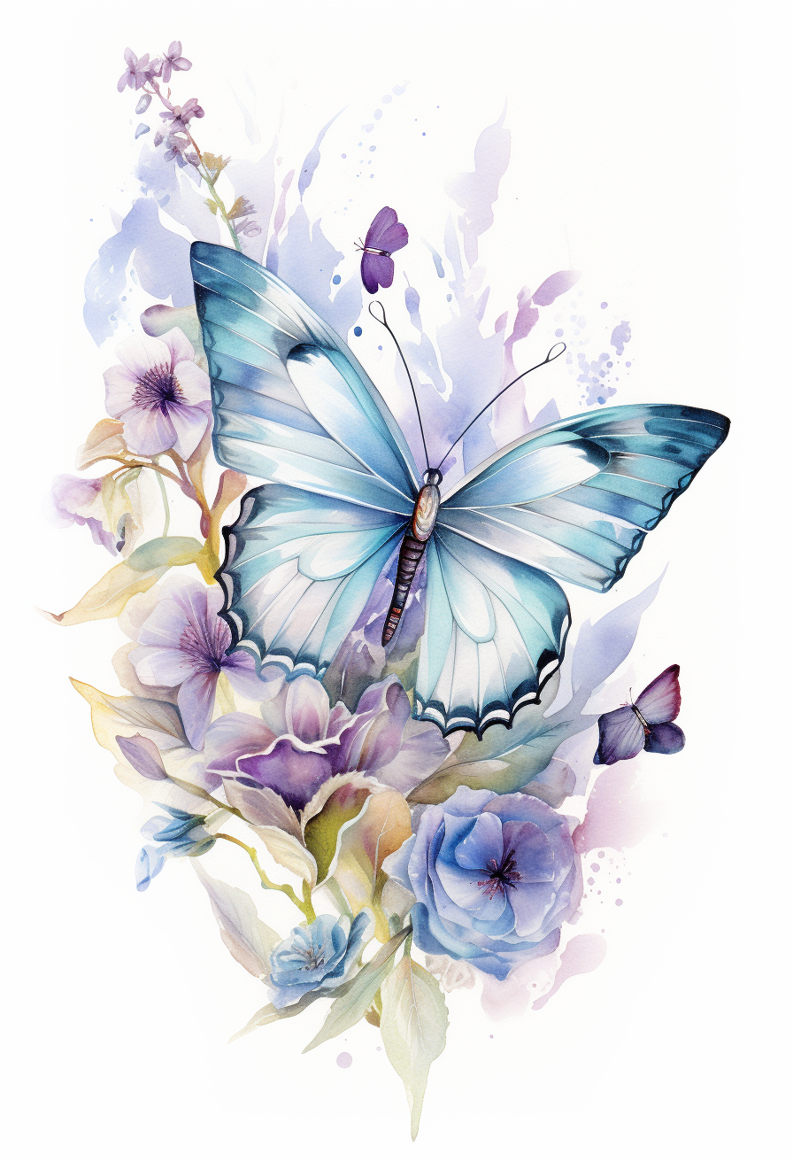 Light Blue Butterfly Flowers Diamond Art Kit