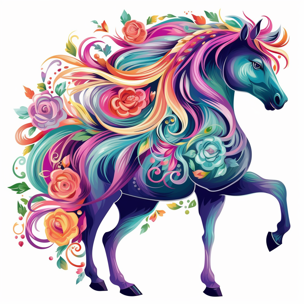 Abstract Stroke Horse Flowers Diamond Art Kit