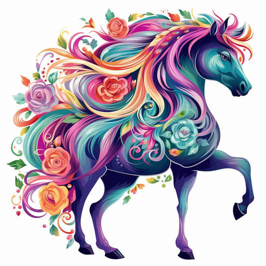 Abstract Stroke Horse Flowers Diamond Art Kit