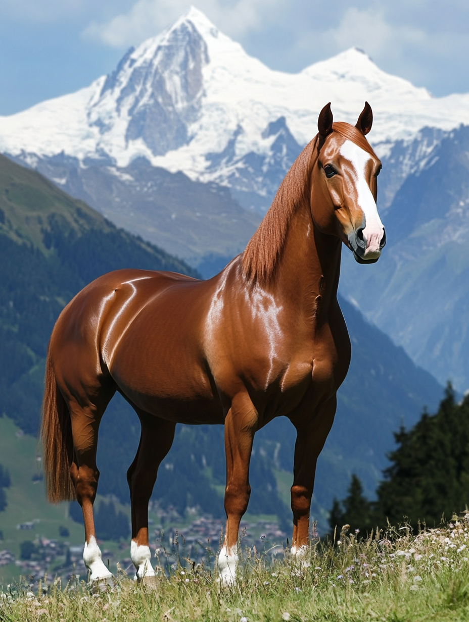 Snowy Mountain Brown Stallion Diamond Art Kit