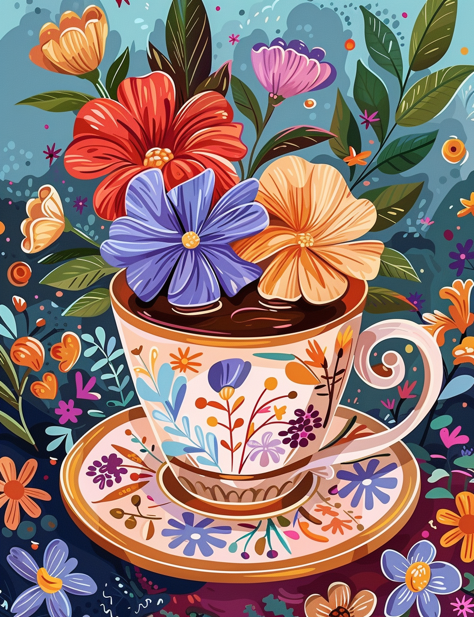 Three Flower Coffeecup Diamond Art Kit