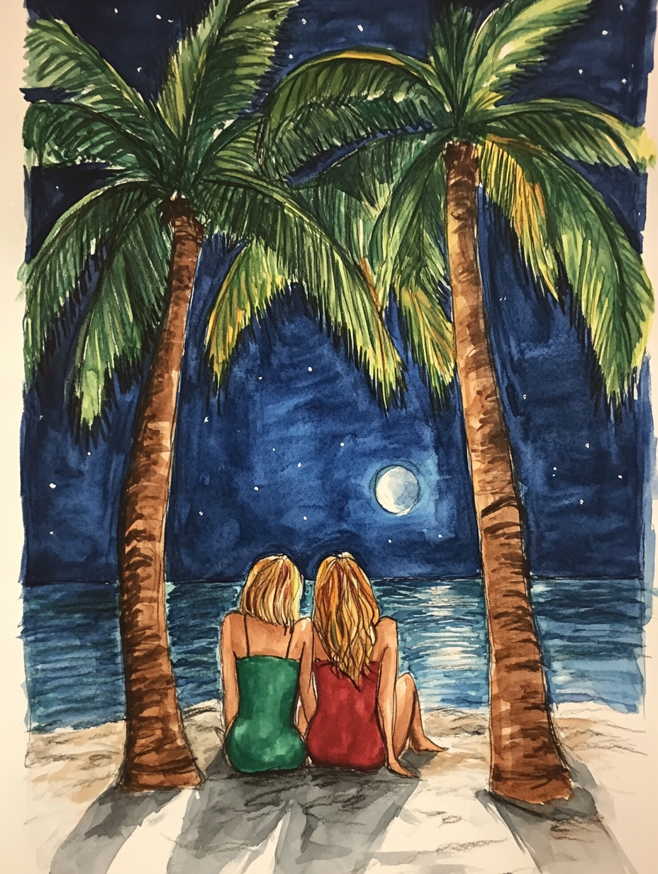 Two Women Palm Trees Diamond Art Kit