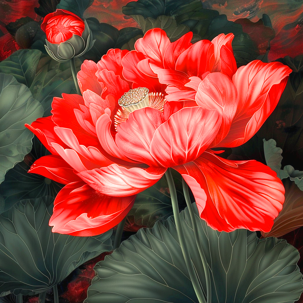 Red Open Flower Diamond Art Kit