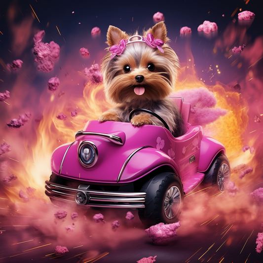 Pink Racing Car Yorkie Diamond Art Kit