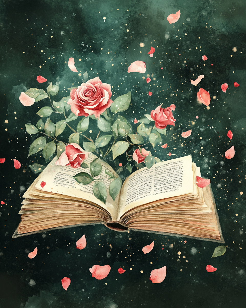 Green Background Book Roses Diamond Art Kit