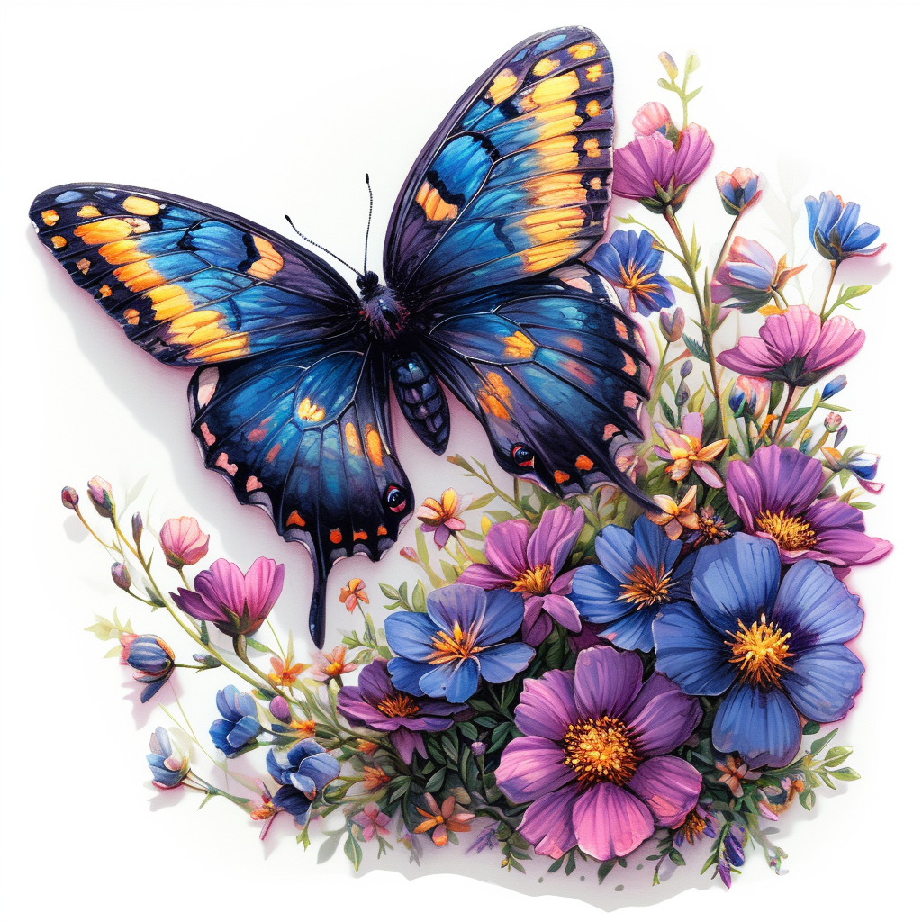 Blue Yellow Butterfly Flowers Diamond Art Kit