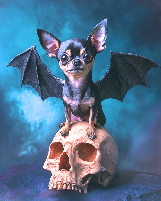 Black Brown Chihuahua Bat And Skull Diamond Art Kit