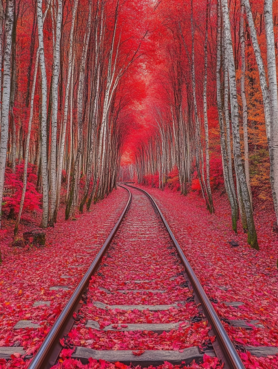 Red Birch Tree Forest Tracks Diamond Art Kit