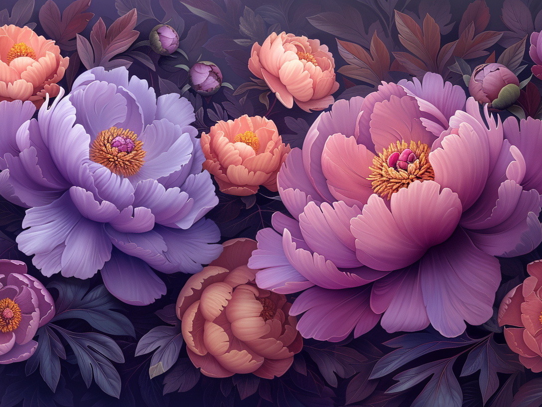 Pink And Purple Shades Of Peonies Diamond Art Kit
