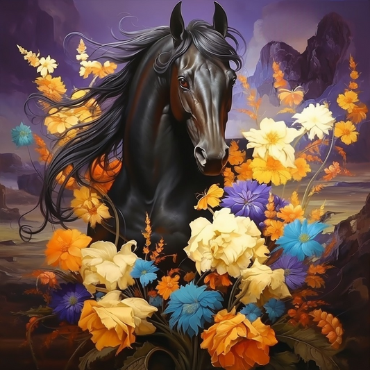 Yellow Flower Black Stallion Diamond Art Kit