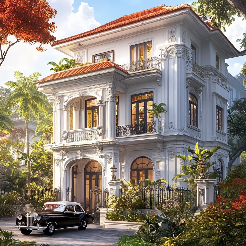 White Three Story House With Redroof Diamond Art Kit