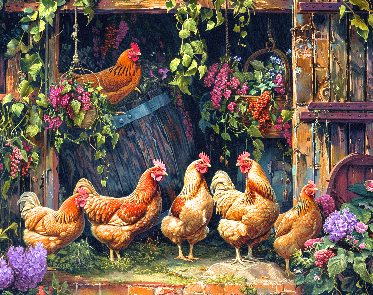 Roosters By The Shed Diamond Art Kit