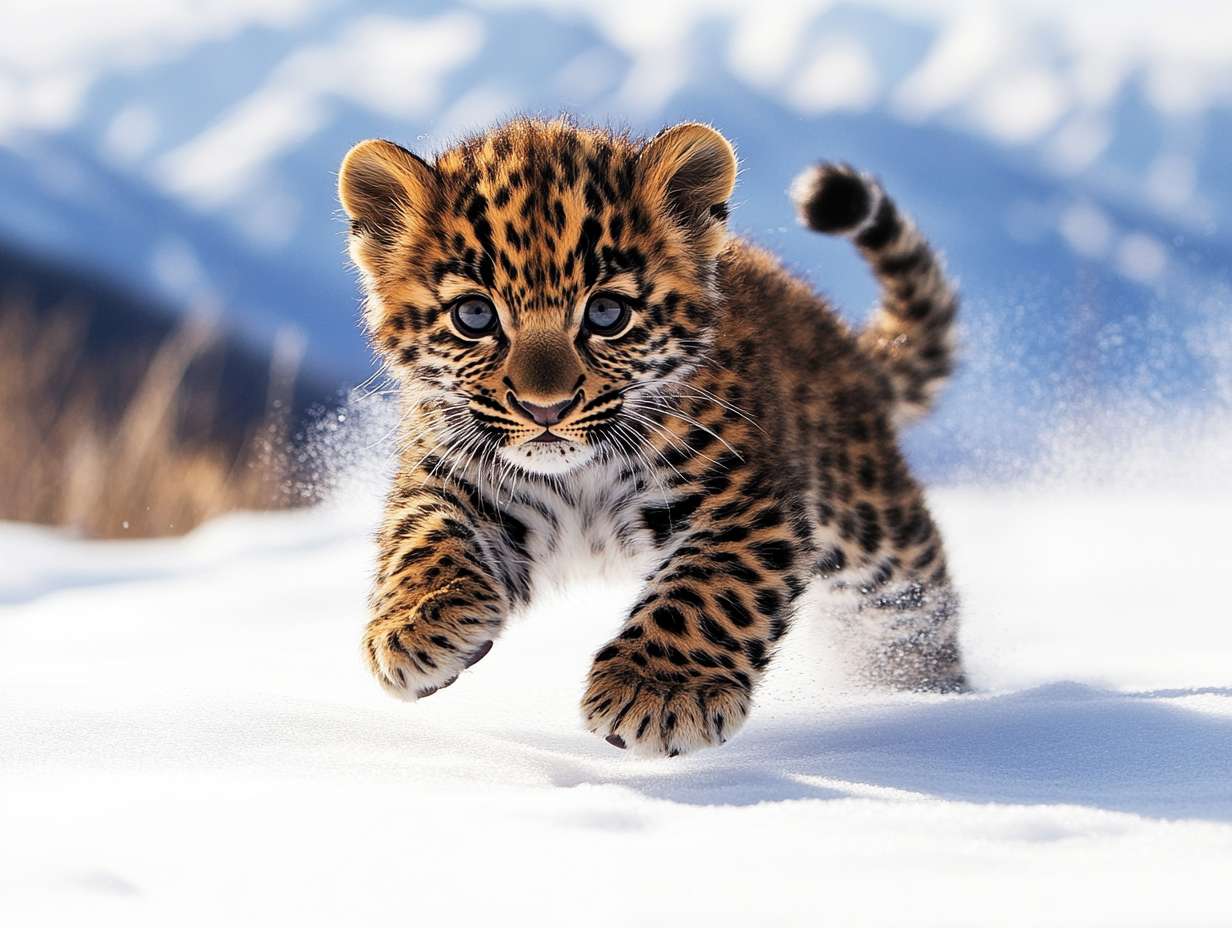 Leopard Cub In The Snow Diamond Art Kit