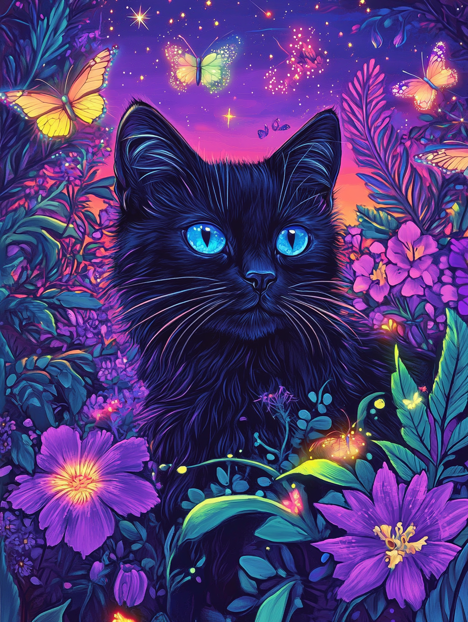 Purple Sky Black Cat Diamond Art Kit