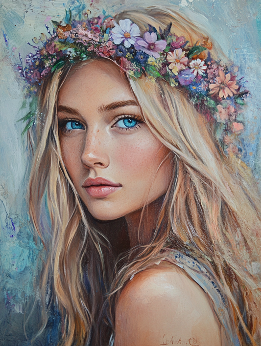 Blue Eyed Wildflower Crown Girl Diamond Art Kit