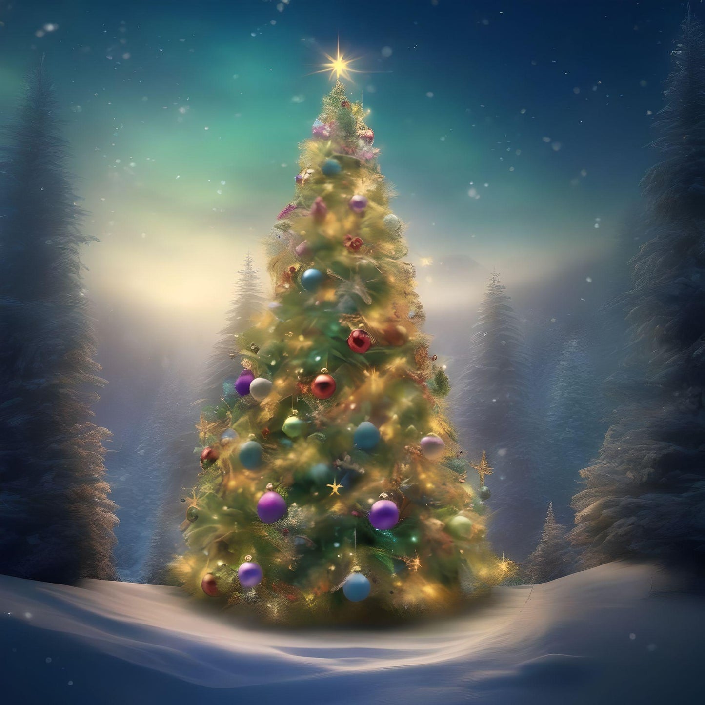 Snowy Ground Christmas Tree Diamond Art Kit