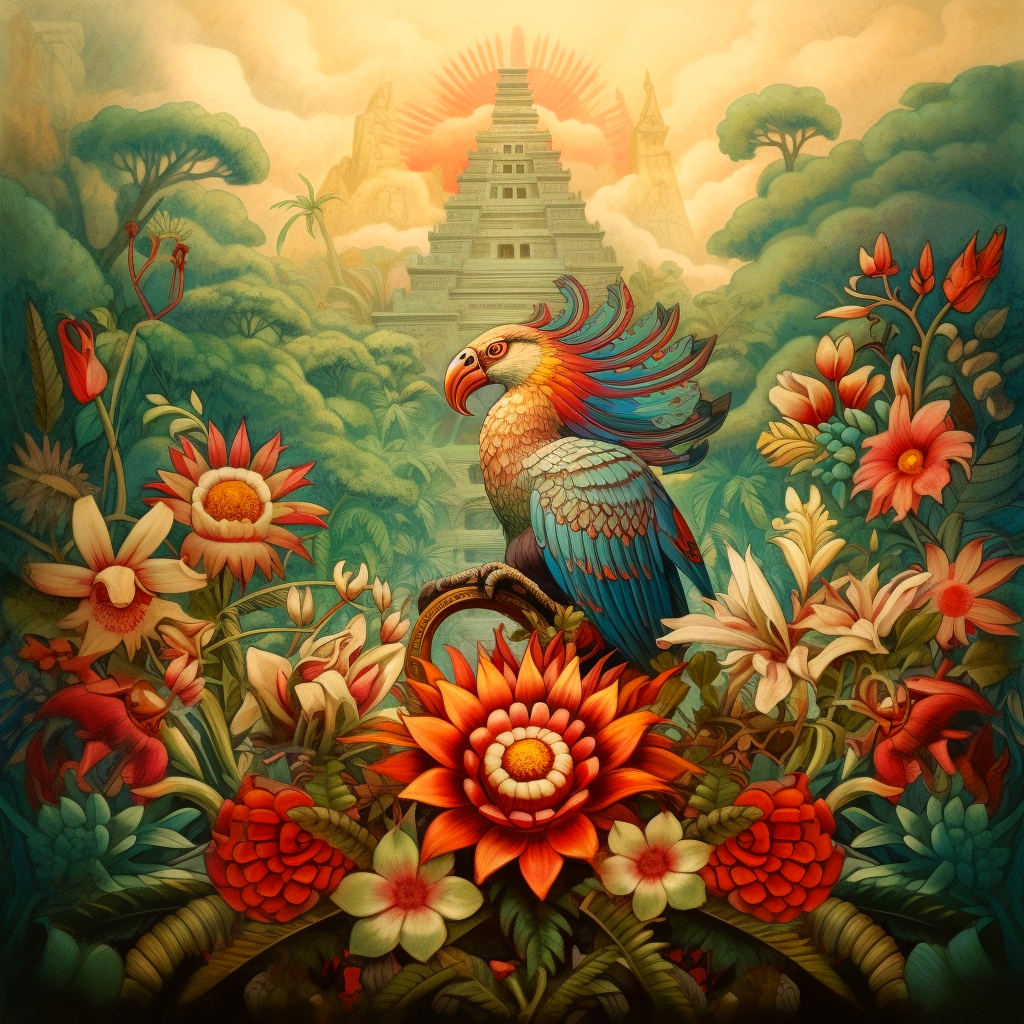 Orange Flower Quetzal Cat L Diamond Art Kit