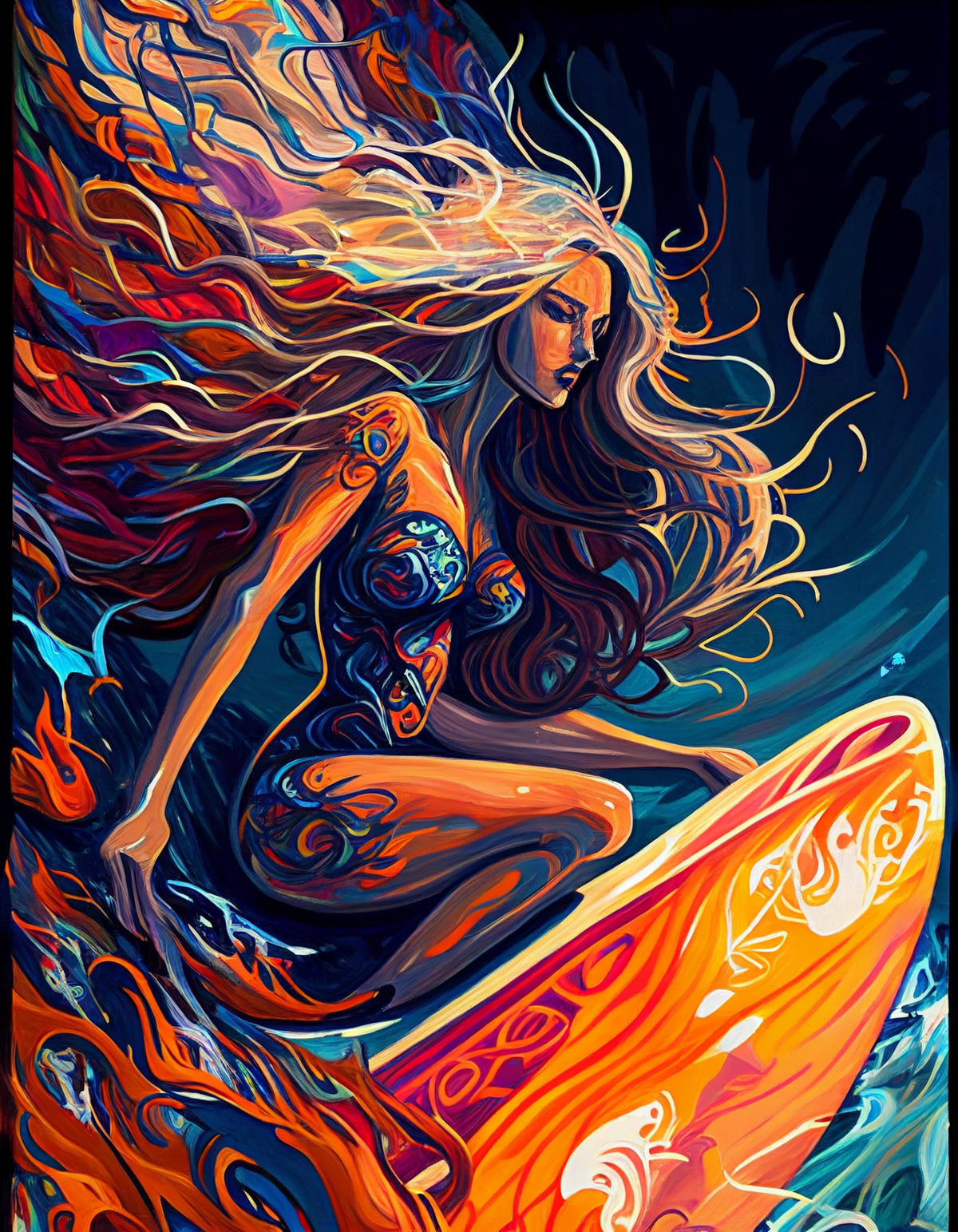 Abstract Orange Board Surfer Girl Diamond Art Kit