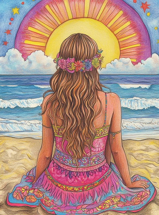 Boho Girl Beach Diamond Art Kit