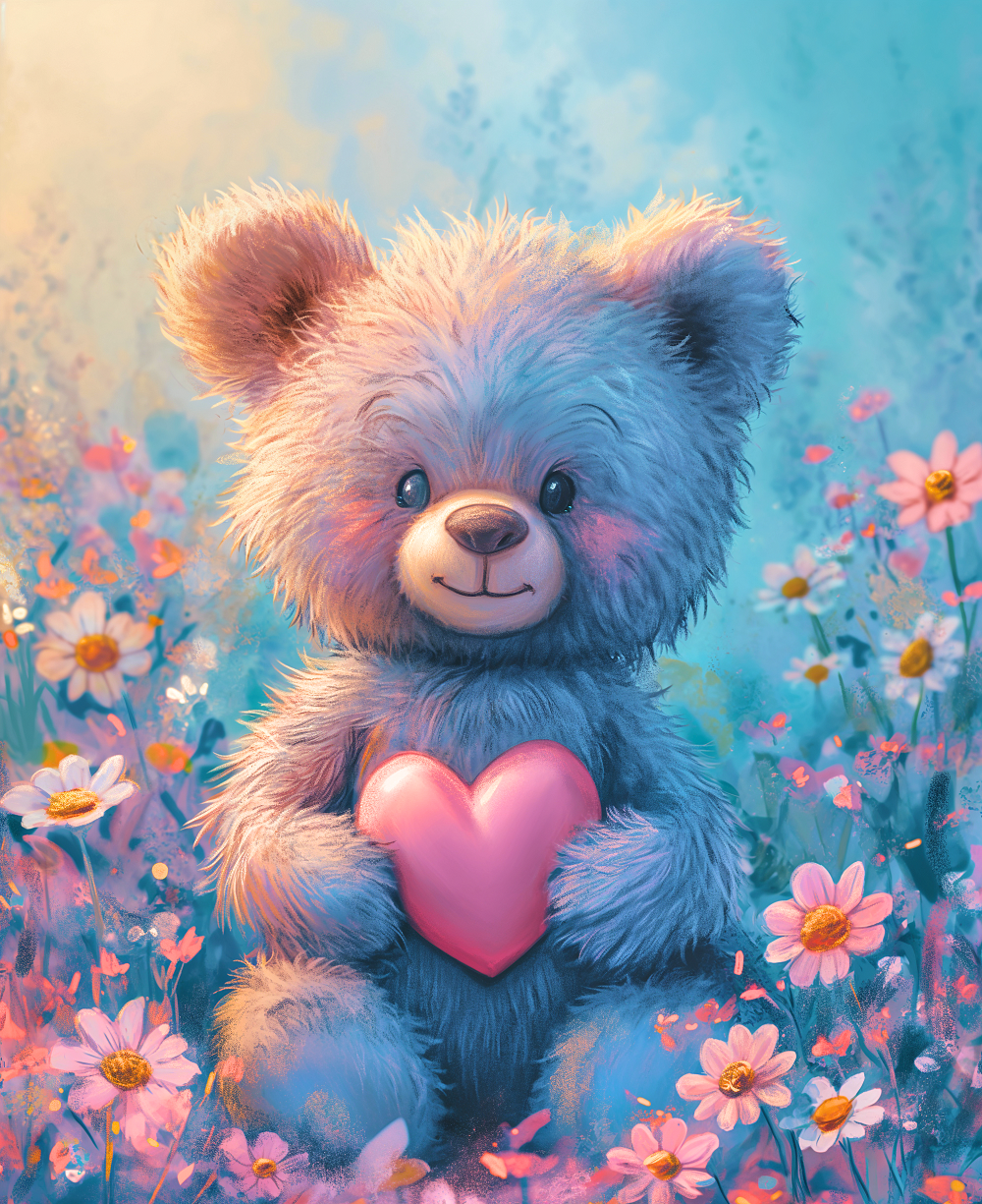 Pink Heart Teddy Bear Diamond Art Kit