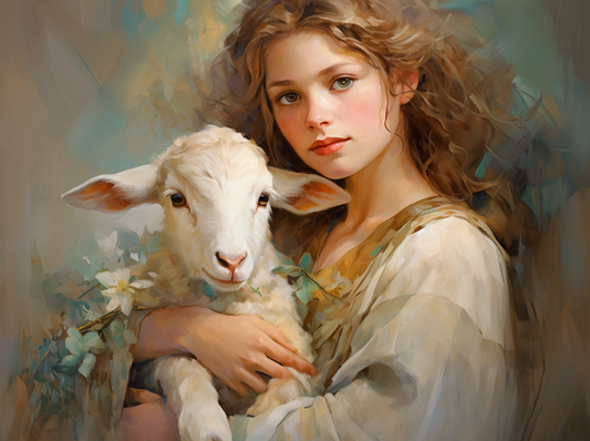 Gilr Holding A Lamb Diamond Art Kit