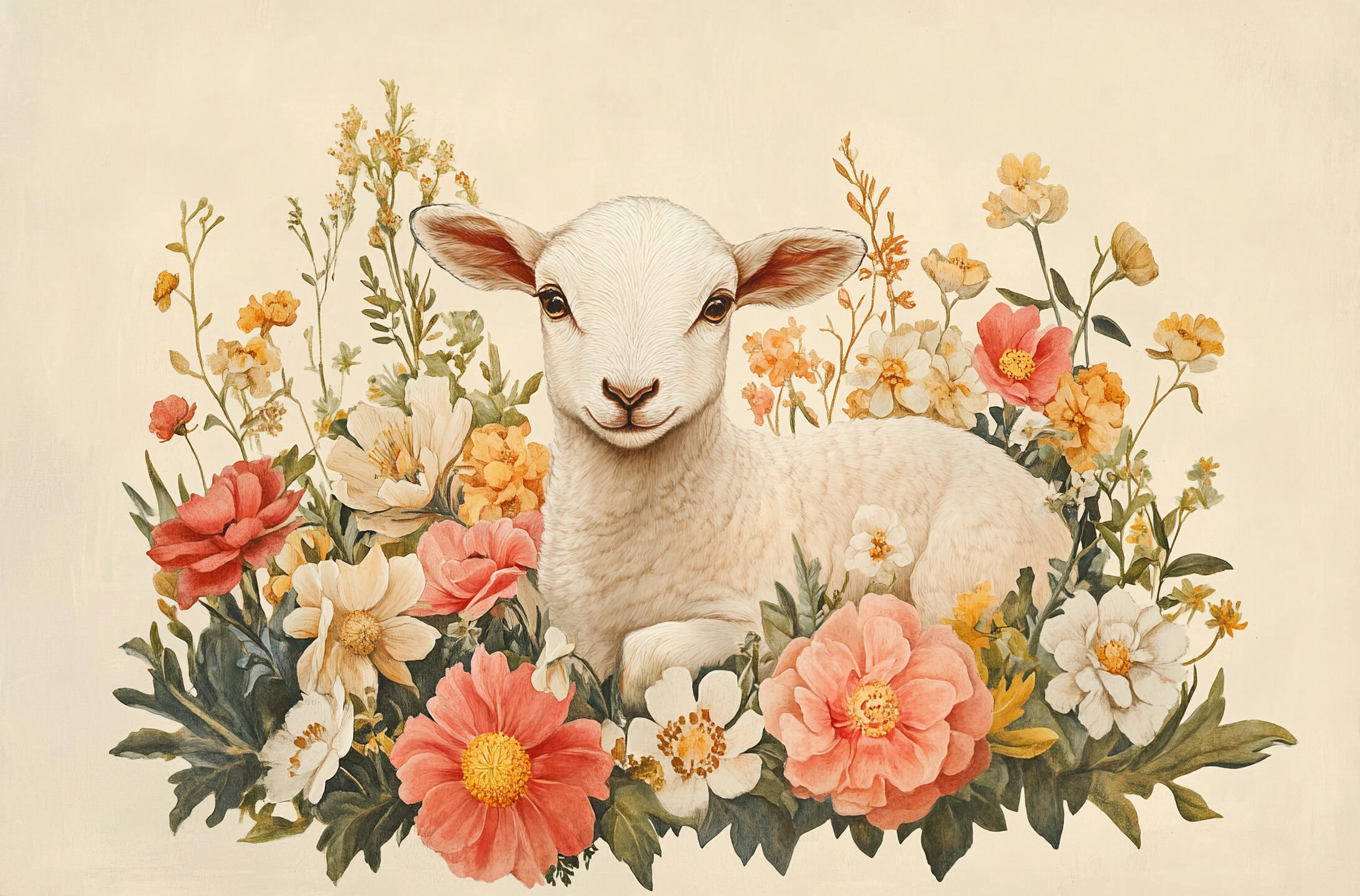 Flowers And Lamb Diamond Art Kit