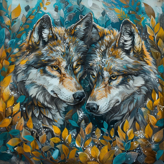 Yellow Leaves Wolves Diamond Art Kit