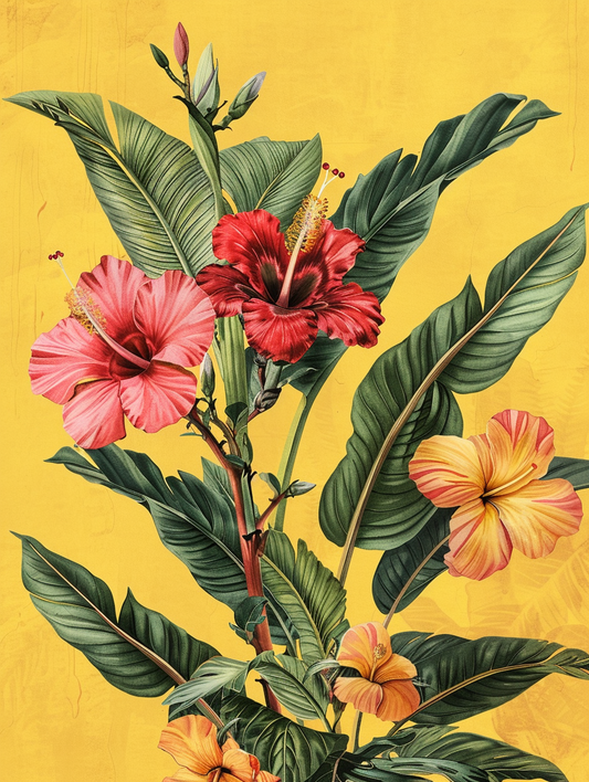 Yellow Background Hibiscus Diamond Art Kit