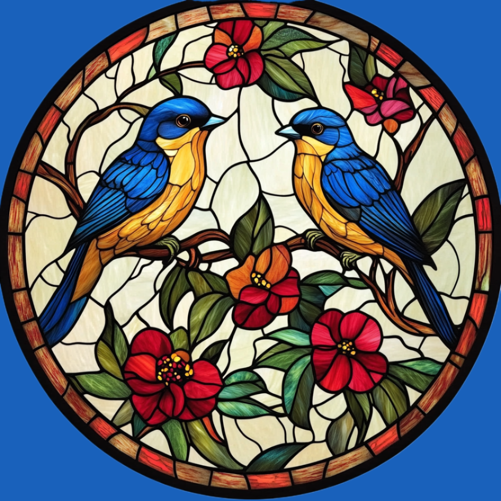 Two Abstract Bluebirds Circle Diamond Art Kit