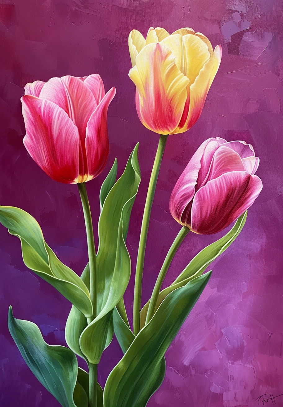 Shades Of Pink And Yellow Tulips Diamond Art Kit