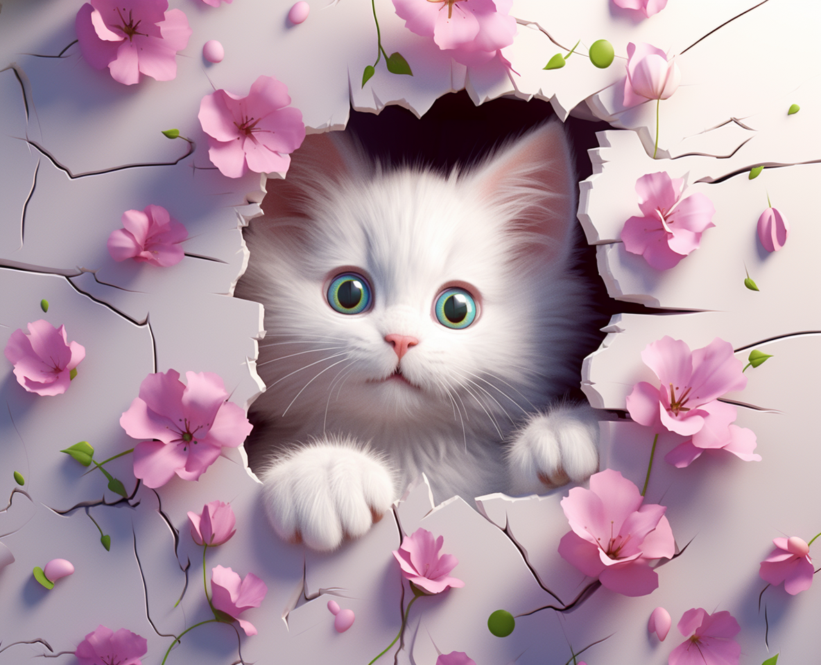 Cracked Whitewall Kitten Diamond Art Kit