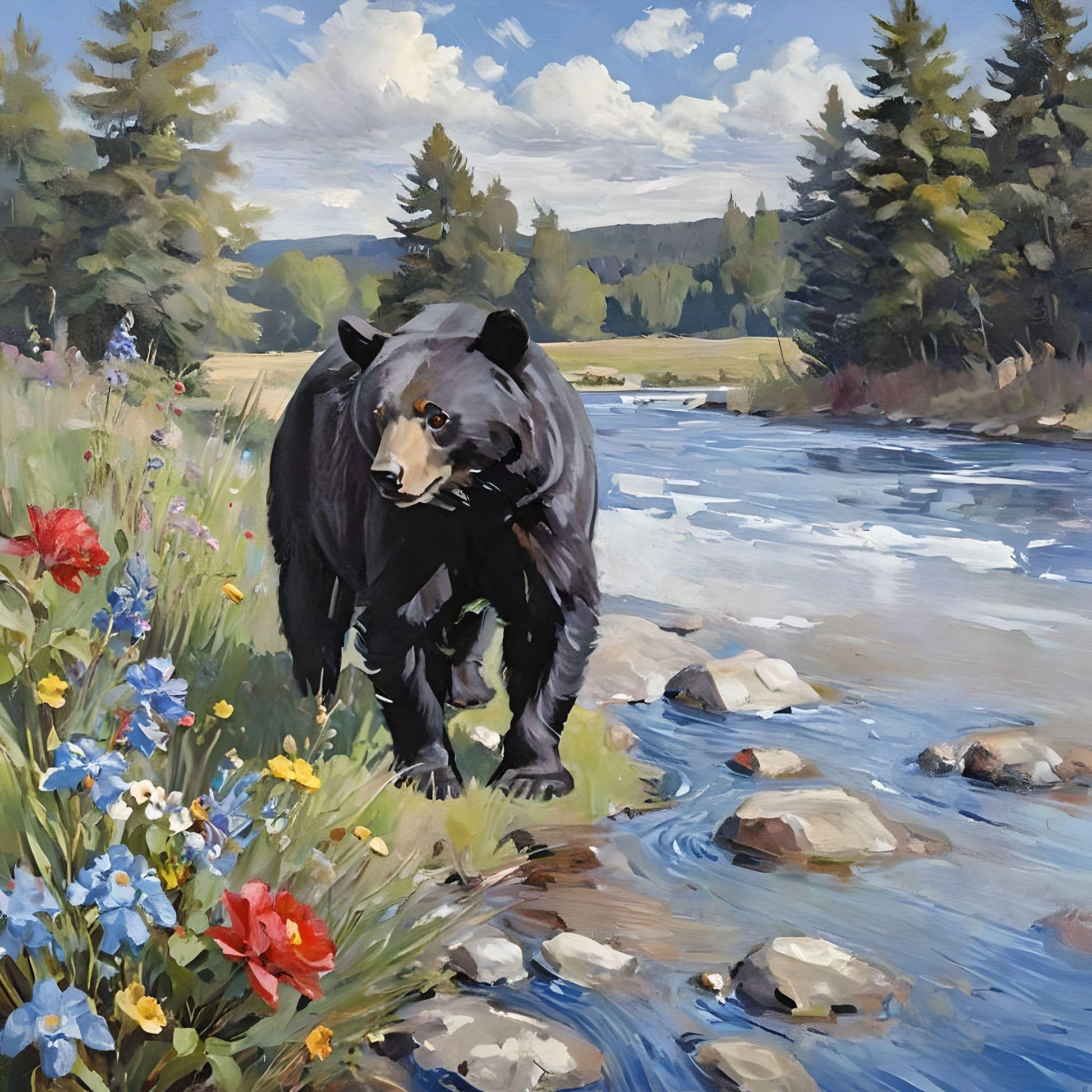 Black Bear By The Stream Diamond Art Kit