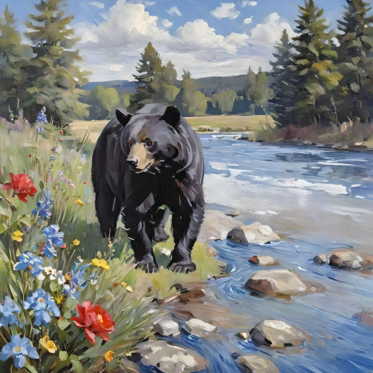 Black Bear By The Stream Diamond Art Kit