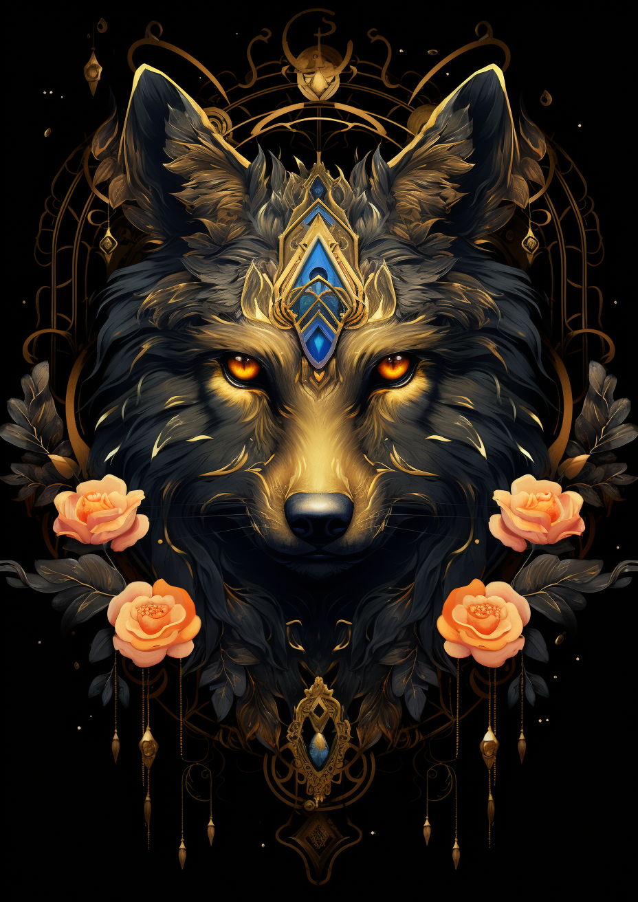 Apricot Flower Wolf Diamond Art Kit