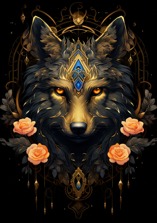 Apricot Flower Wolf Diamond Art Kit