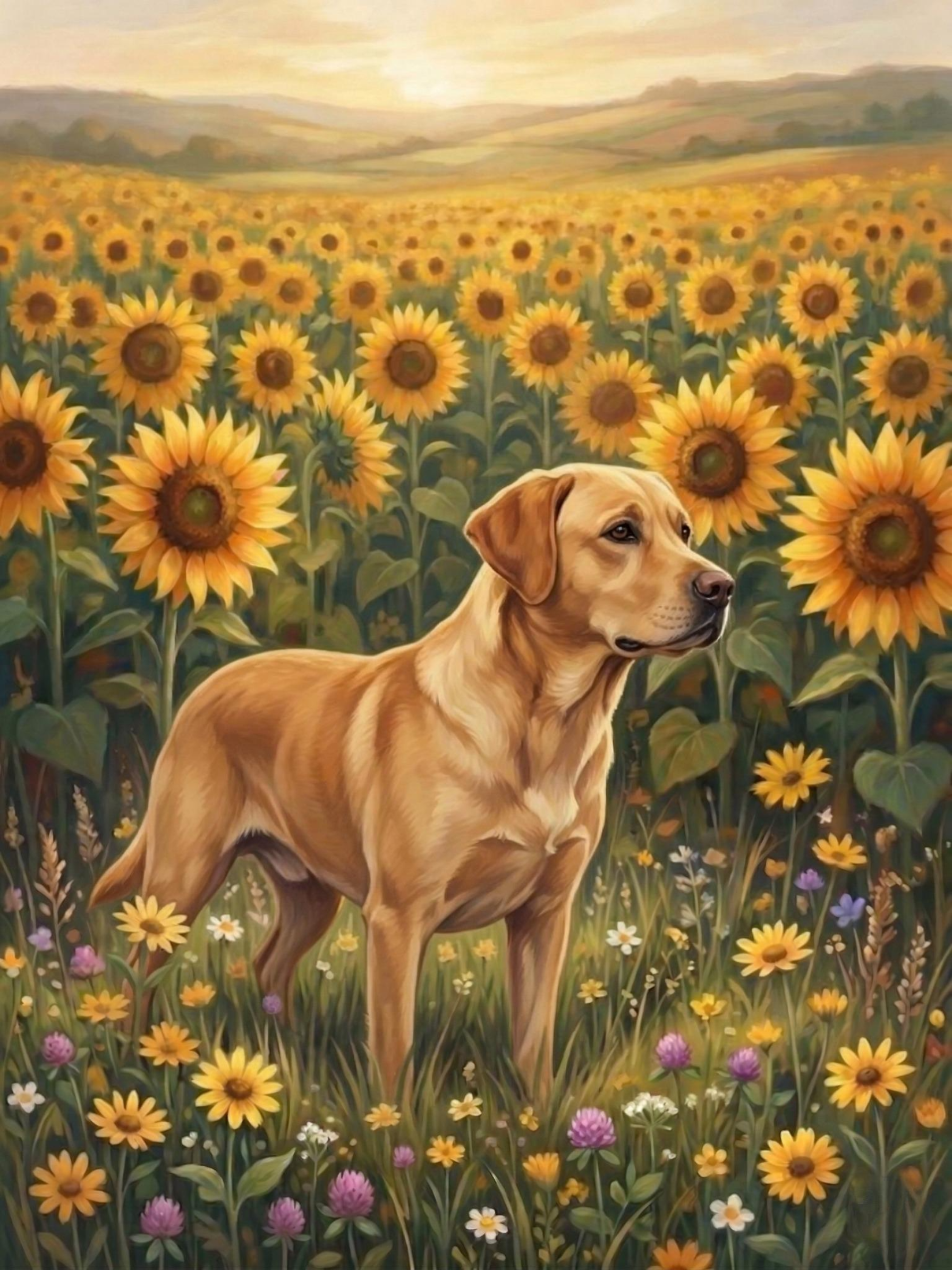 Sunflower Field Yellow Labrador Retriever Diamond Art Kit