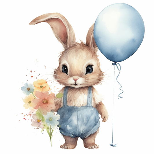 Bunny Flowers And Balloons Diamond Art Kit