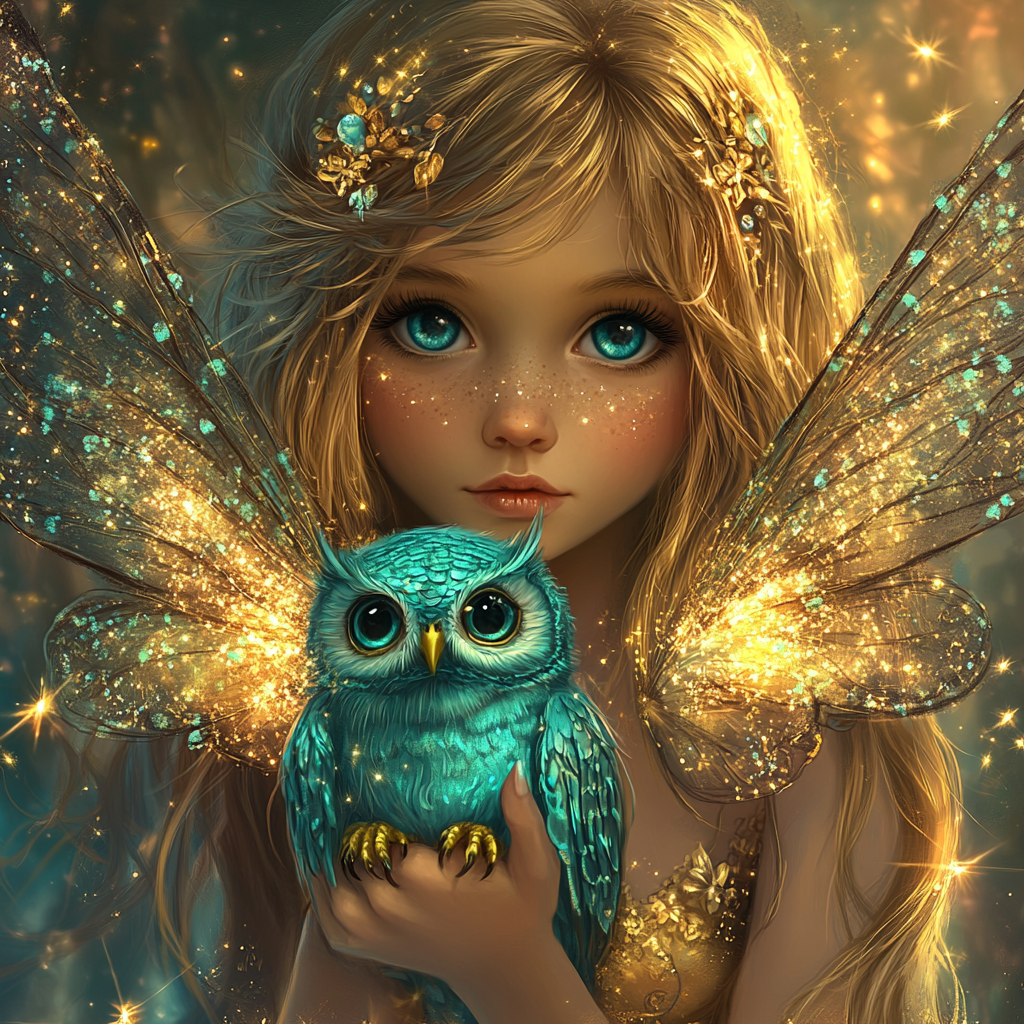 Teal Eye Fairy Owl Diamond Art Kit