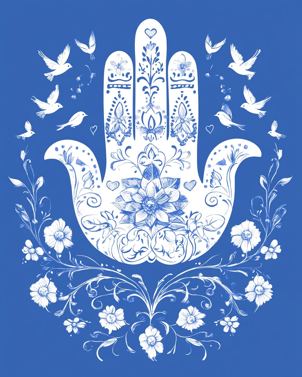 Abstract White Hamsa On Blue Diamond Art Kit