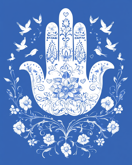 Abstract White Hamsa On Blue Diamond Art Kit