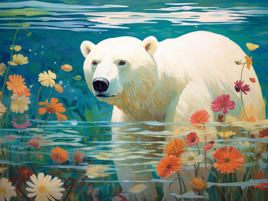 Polar Bear Water Flowers Diamond Art Kit