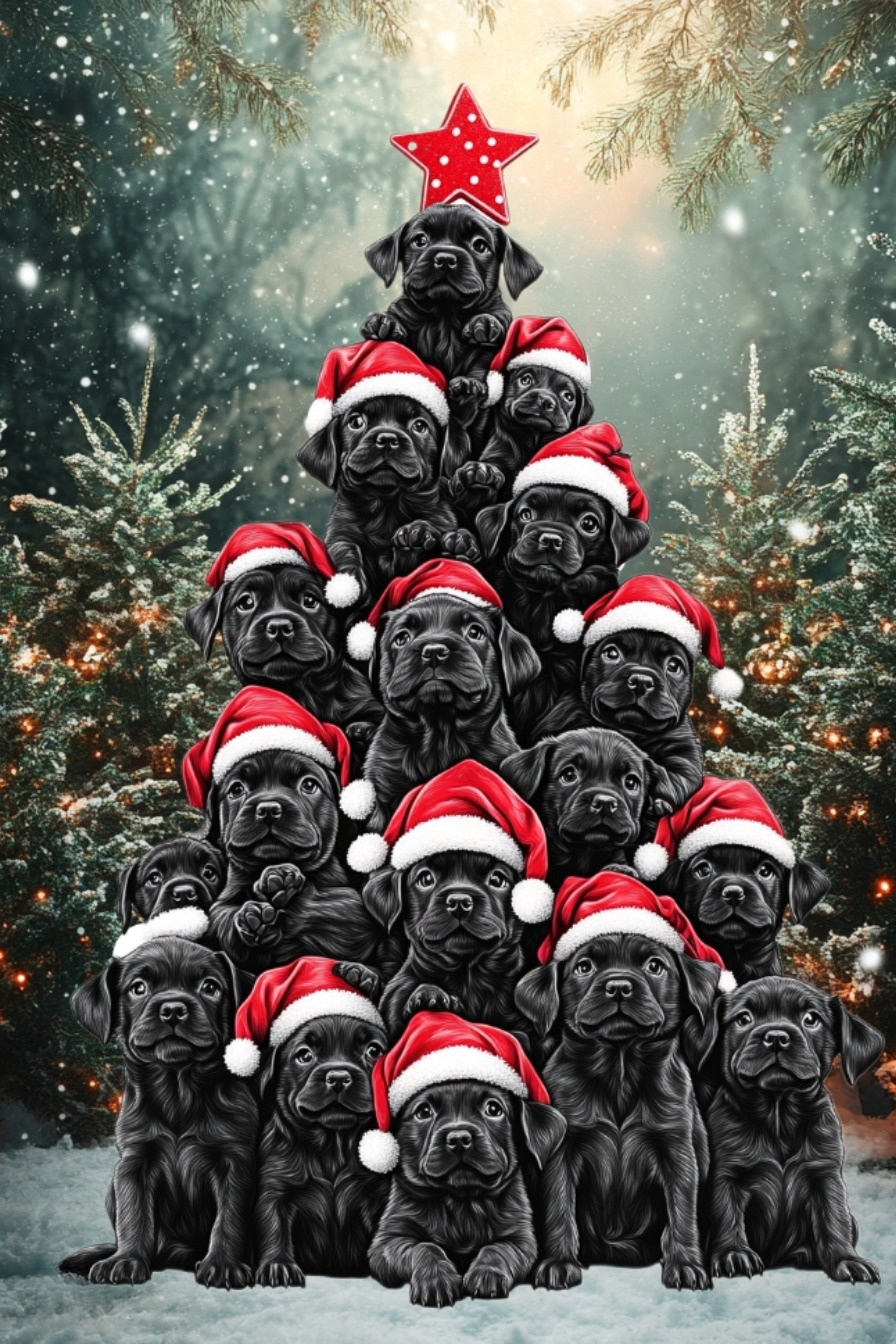 Black Lab Puppy Christmas Tree Diamond Art Kit