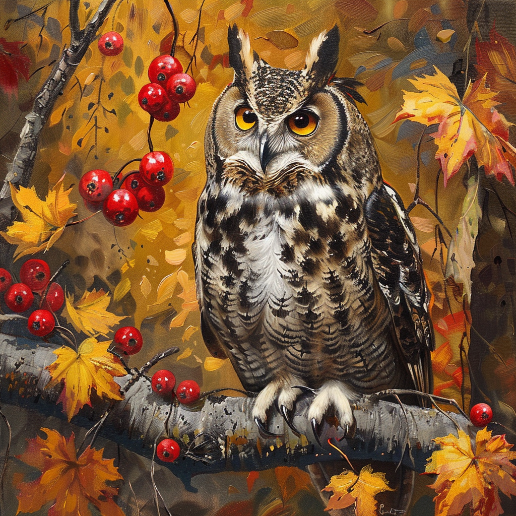 Owl In The Fall Tree Leaves Diamond Art Kit