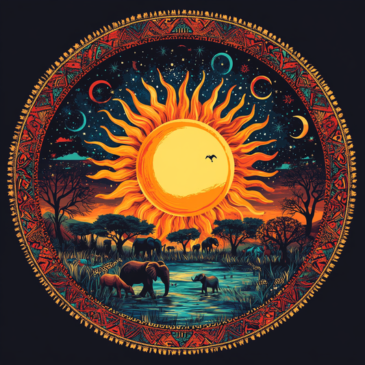 Yellow Sun African Animal Circle Diamond Art Kit