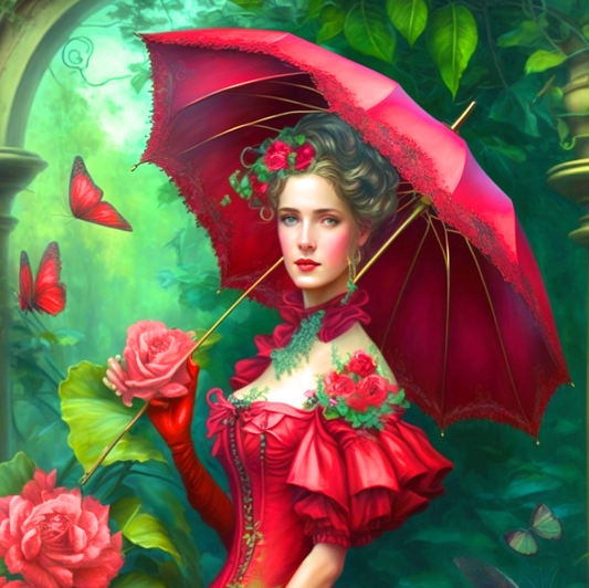 Red Glove Red Parsol Woman Diamond Art Kit