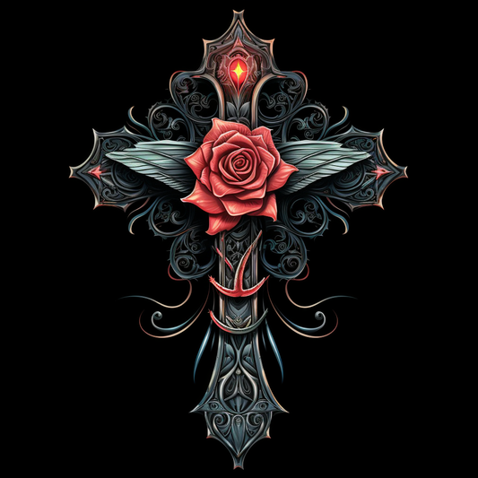 Red Rose Center Cross Diamond Art Kit