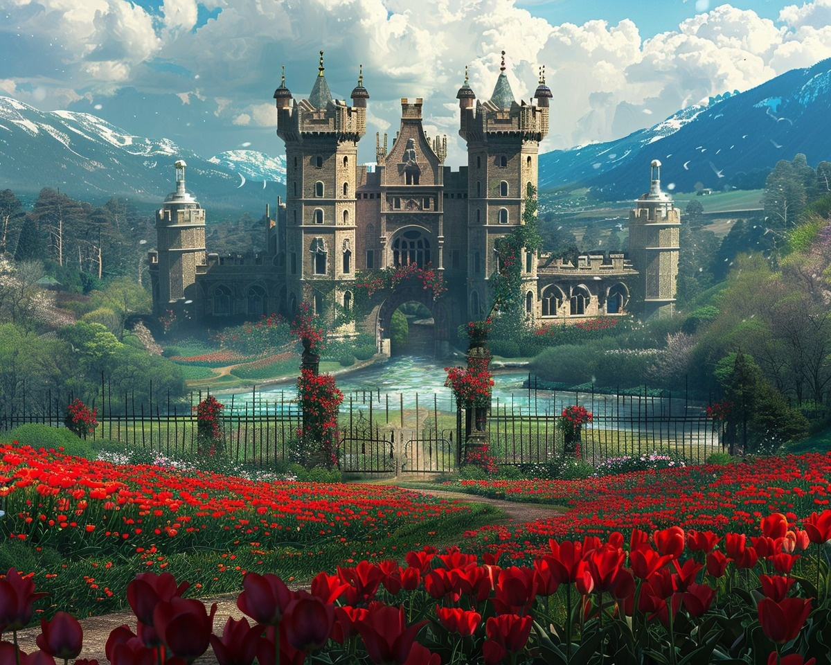 Red Tulip Castle Diamond Art Kit