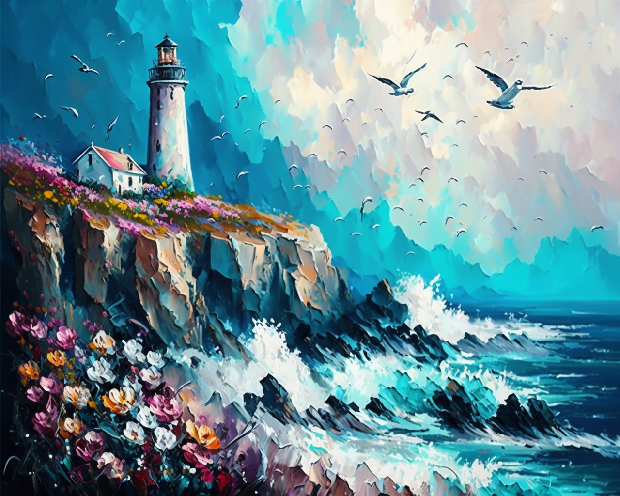 Lighthouse Of Seagulls Diamond Art Kit