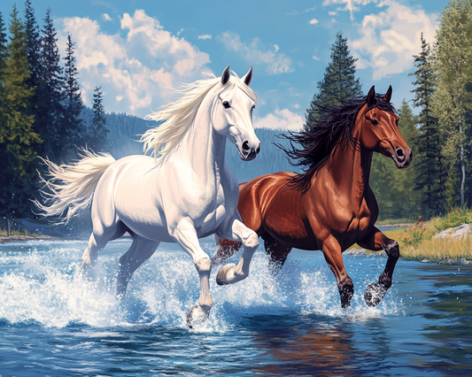 White And Brown Horse Diamond Art Kit
