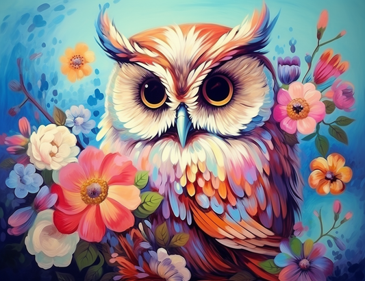 Flowers And An Owl Diamond Art Kit